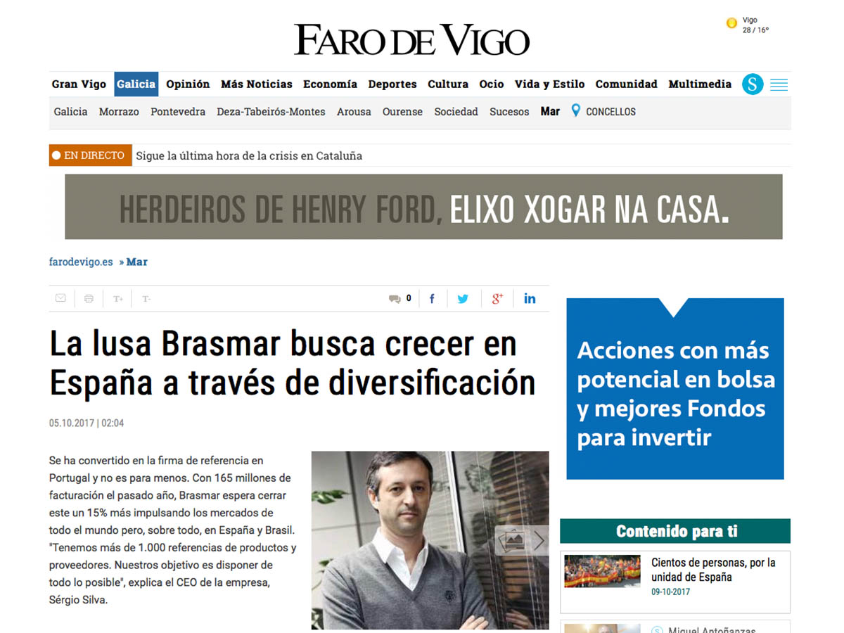 La lusa Brasmar busca crecer en España a través de diversificación – Faro de Vigo
