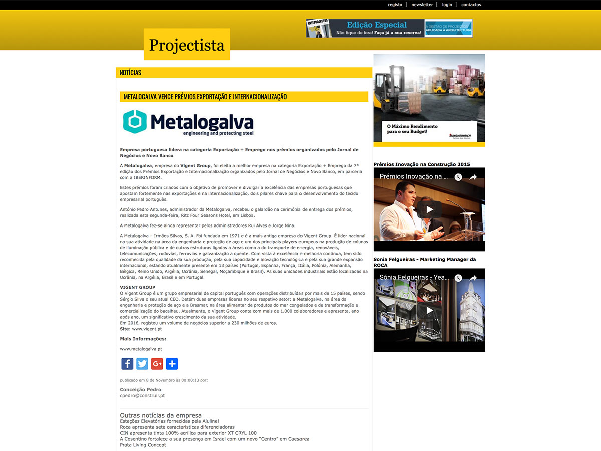 Metalogalva vence prémios exportação e internacionalização – Projectista