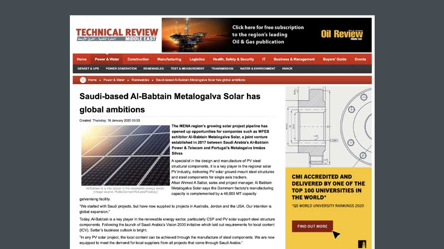 A Al-Babtain Metalogalva Solar na Arábia Saudita tem ambições globais – Technical Review Middleeast